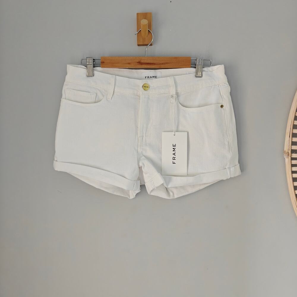 NWT FRAME Le Cut Off Cuffed Denim Shorts Blanc White Size 28 $179